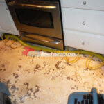 Yellow drying hoses beneath kitchen cabinets