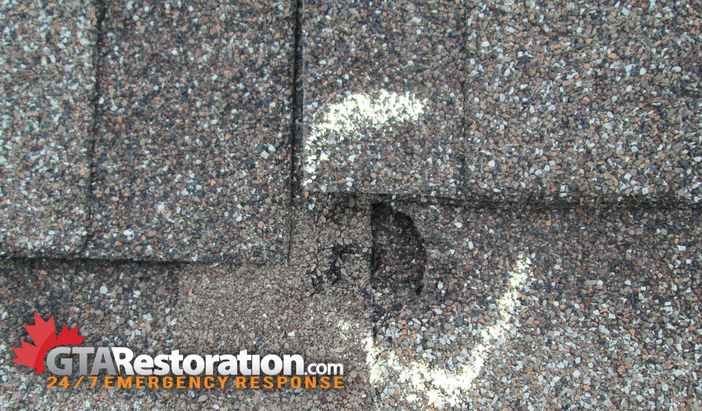Hail storm causing roof damage that will require emergency roof repair