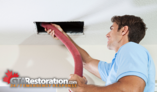 Photograph of restoration professional air duct cleaning