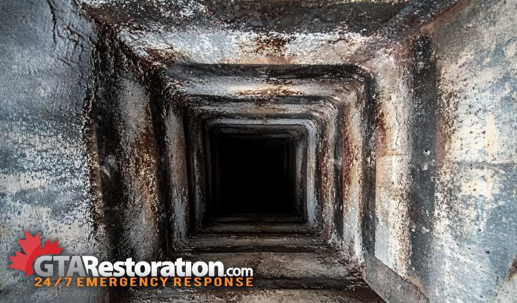 Photograph showing signs of mold and dirt in air ducts that need to be cleaned by a restoration company