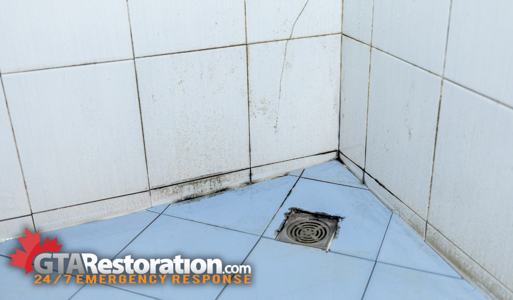 Shower showing signs of mold and in need of remediation