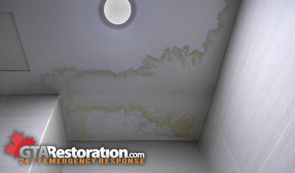 Water stain in ceiling that needs to be fixed by restoration company