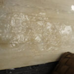 Foamy water covering a floor surface.