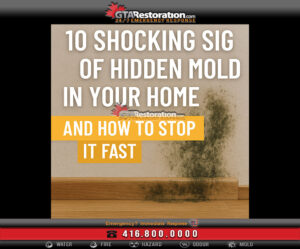Moldy wall with bold text reading '10 Shocking Signs of Hidden Mold in Your Home—and How to Stop It Fast