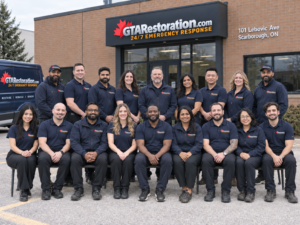 Group in GTA Restoration workwear, illustrating careers in the restoration industry