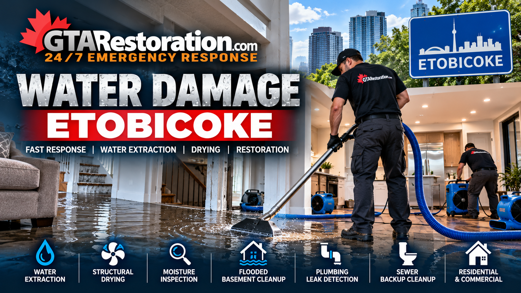 Water damage Etobicoke emergency flood cleanup and structural drying