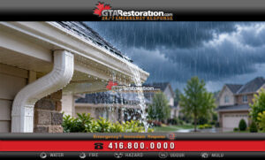 Overflowing Gutter In A Suburban Storm