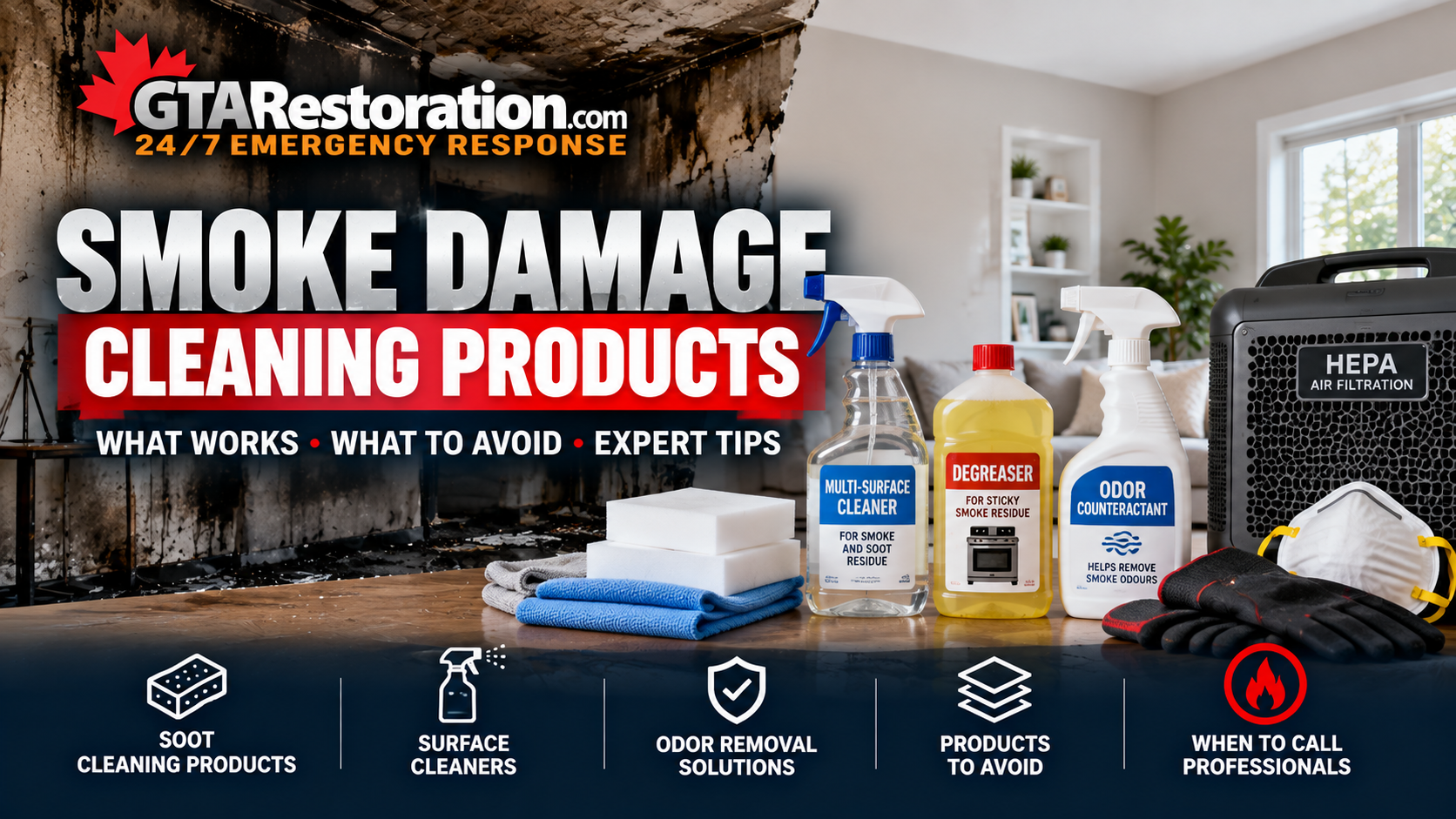 Smoke damage cleaning products for soot and fire residue cleanup