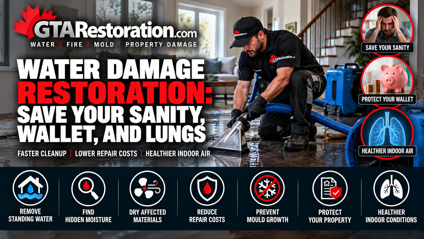Water damage restoration benefits for reducing property damage, repair costs and moisture problems