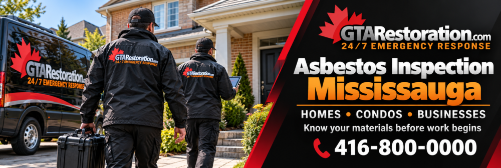 Illustration of two GTA Restoration assessors arriving at a brick home with an equipment case and tablet.

