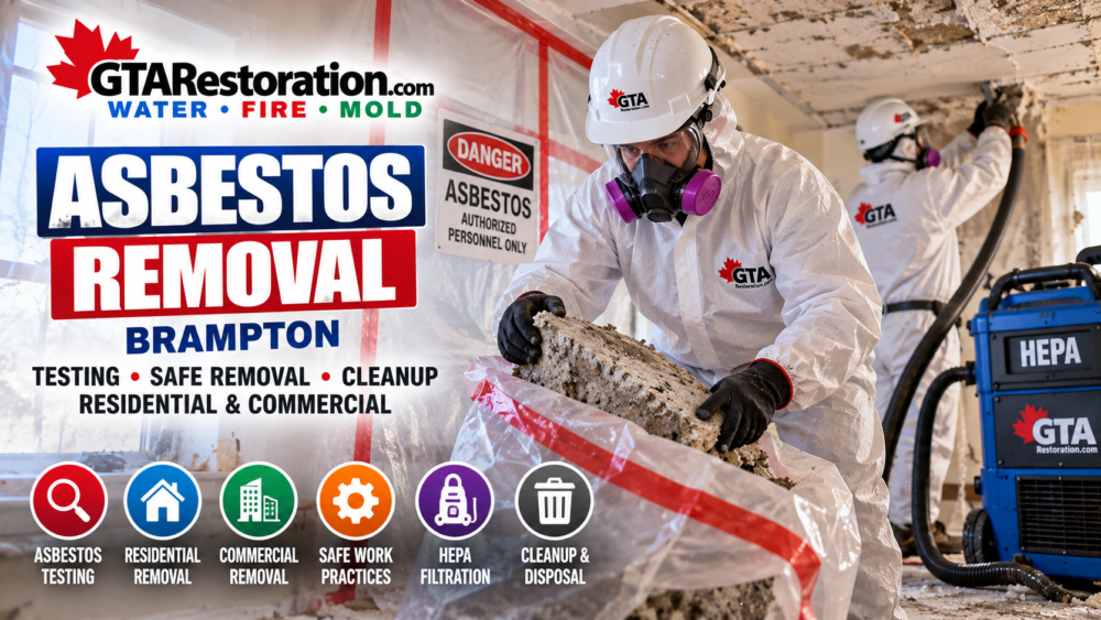 Asbestos Removal Brampton Safe Removal Hepa Cleanup Asbestos removal Brampton with safe removal, HEPA filtration, cleanup and disposal by GTA Restoration