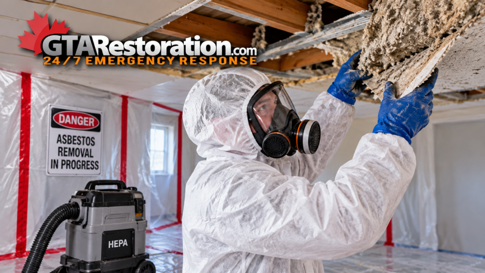 Professional asbestos removal Kanata technician safely removing ceiling materials while wearing protective equipment