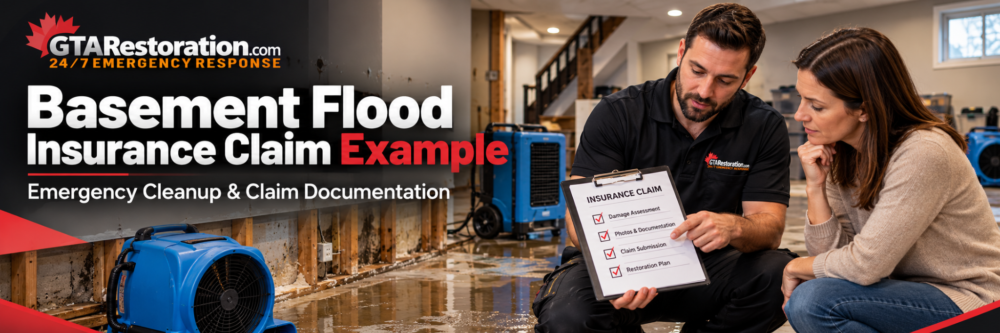 Basement Flood Claim Documentation Basement flood insurance claim documentation with moisture readings, restoration photos and drying equipment