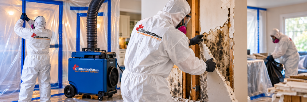 GTA Restoration mold remediation crew using containment and air filtration equipment