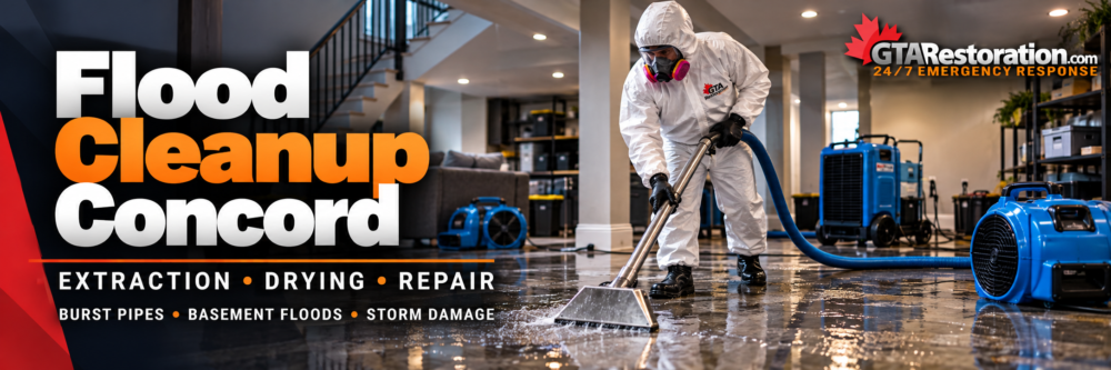 Flood cleanup Concord with professional water extraction, drying equipment and restoration service