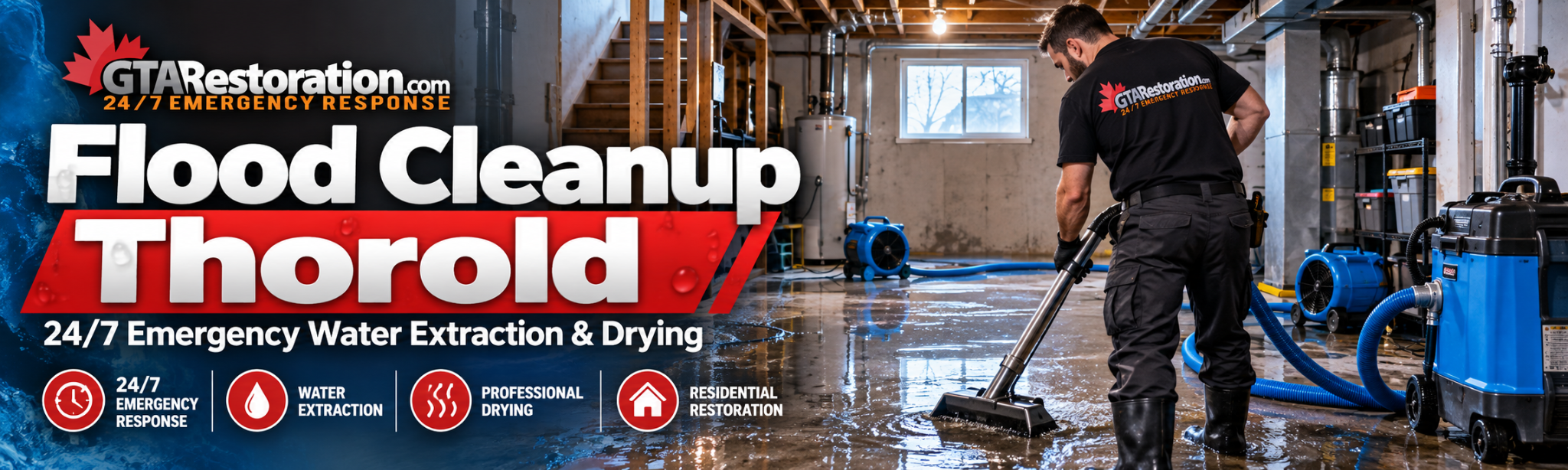 Flood Cleanup Thorold with professional water extraction and structural drying