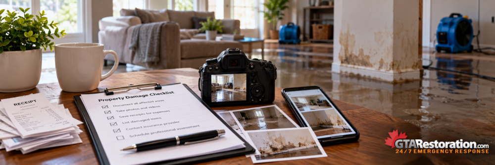 ALT: Flood damage documentation checklist with photos, receipts and property damage records