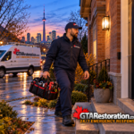 GTA Restoration plumber arriving at a Toronto home with a tool bag