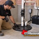 Technician connects an injection gun to a repair port along a concrete foundation crack.