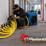 Wall-cavity drying hoses installed along a commercial corridor