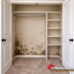 Mould on the lower walls of an empty closet