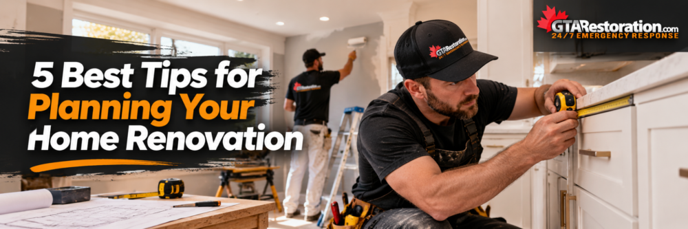 Contractor measuring kitchen cabinets during renovation work