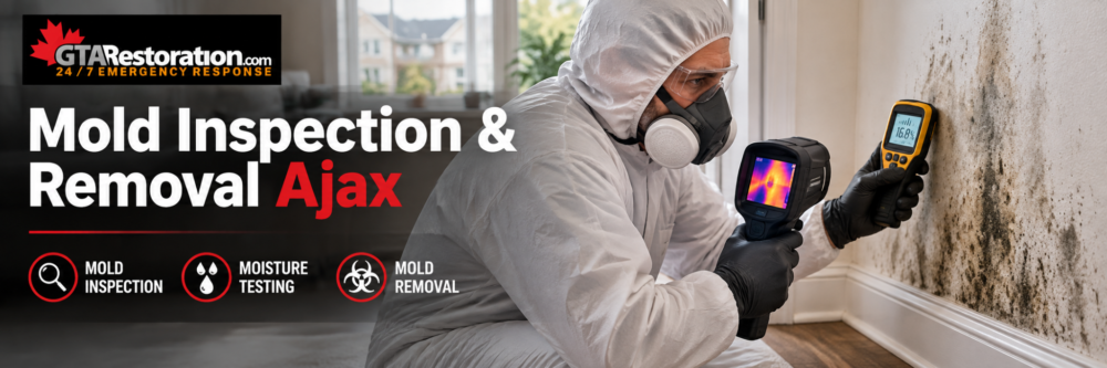 Mold Removal Ajax technician performing mold inspection and moisture testing