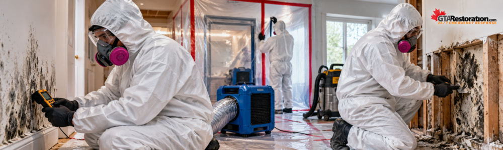 Mold Remediation Montreal repair and restoration after professional mold cleanup, Mold Remediation Montreal Containment Removal ALT: Mold removal Montreal technicians using containment and professional remediation equipment