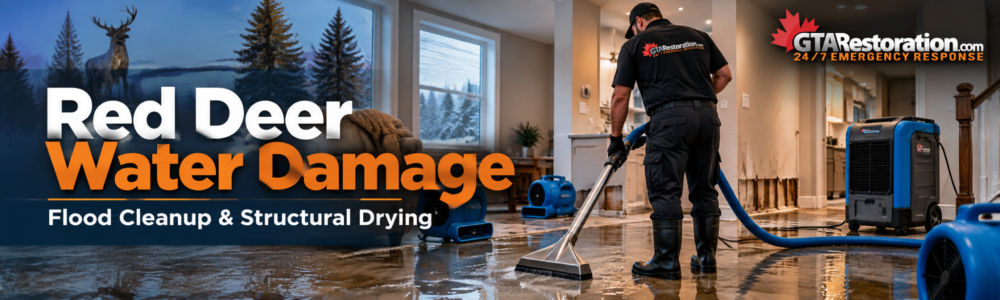 Red Deer water damage restoration with flood cleanup equipment and structural drying