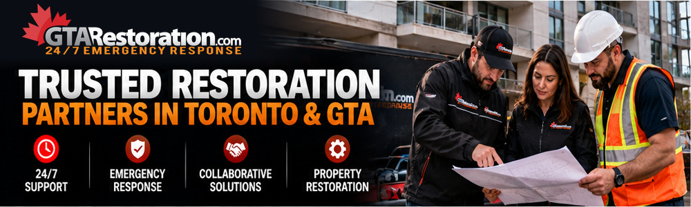 Contractors and property managers reviewing restoration work plans