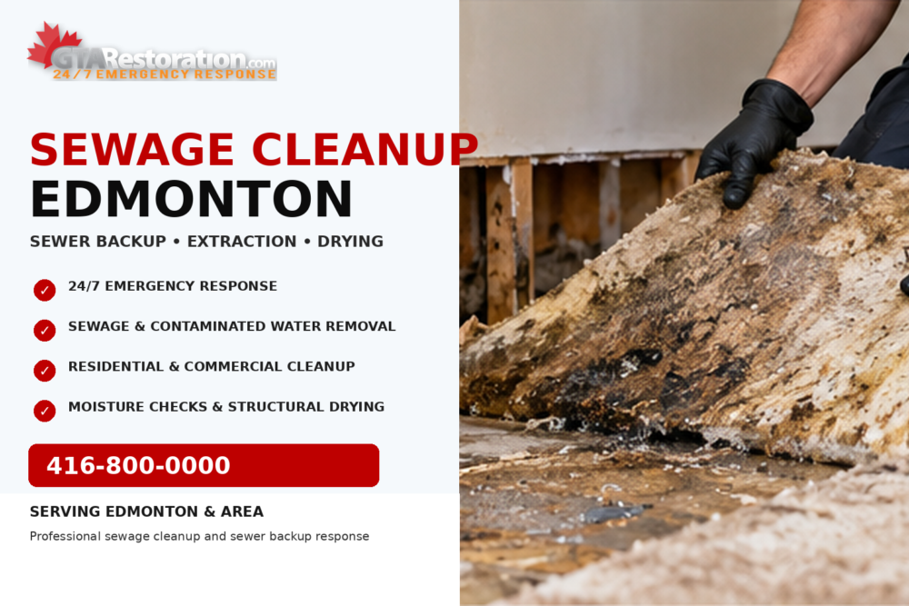 Sewage Cleanup Edmonton with contaminated material removal, drying and 24/7 emergency service