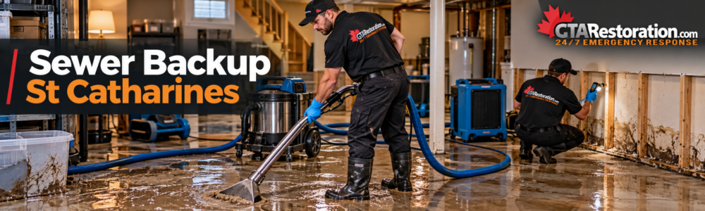 Sewer Backup St Catharines cleanup with water extraction, drying equipment and professional restoration technicians