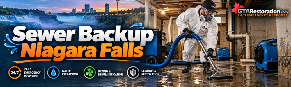 Sewer Backup Niagara Falls emergency sewage cleanup with water extraction and drying equipment