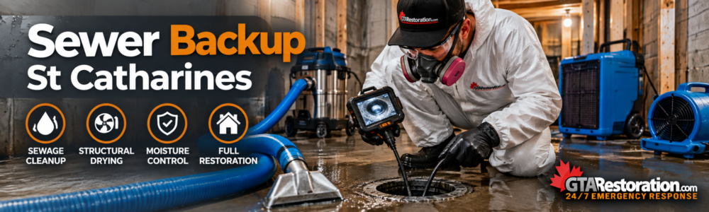 Sewer Backup St Catharines moisture inspection, sewage extraction and structural drying in a basement