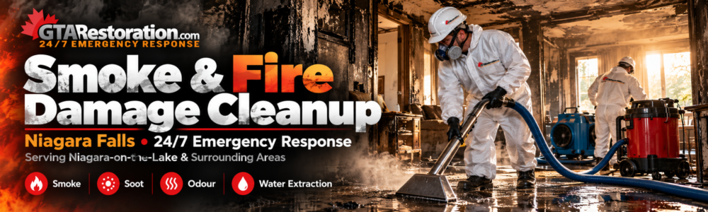 Smoke and fire damage cleanup Niagara Falls serving Niagara-on-the-Lake with odour removal and water extraction