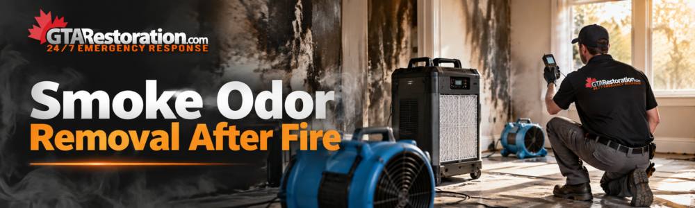 Smoke odor removal after fire with GTA Restoration technician and professional deodorization equipment