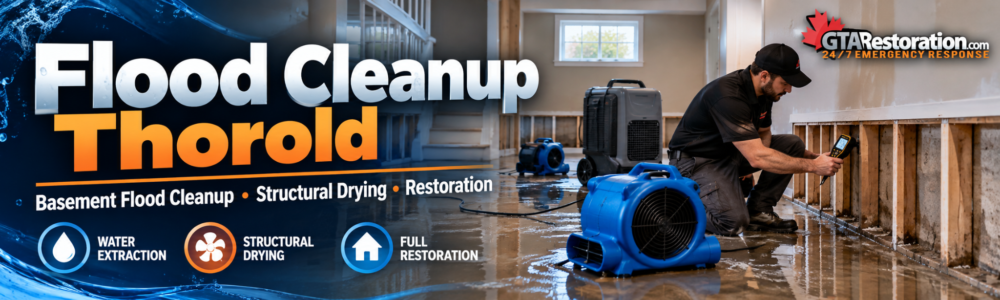 Thorold Basement Flood Cleanup Thorold flood cleanup for flooded basements with water extraction, moisture inspection and structural drying