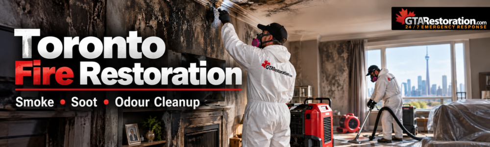 Toronto Fire Restoration team cleaning smoke, soot and fire damage in a residential property