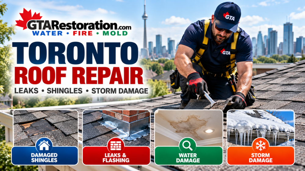 Toronto Roof Repair Leaks Shingles Storm Damage Toronto roof repair with damaged shingles, roof leaks, water damage and storm damage inspection