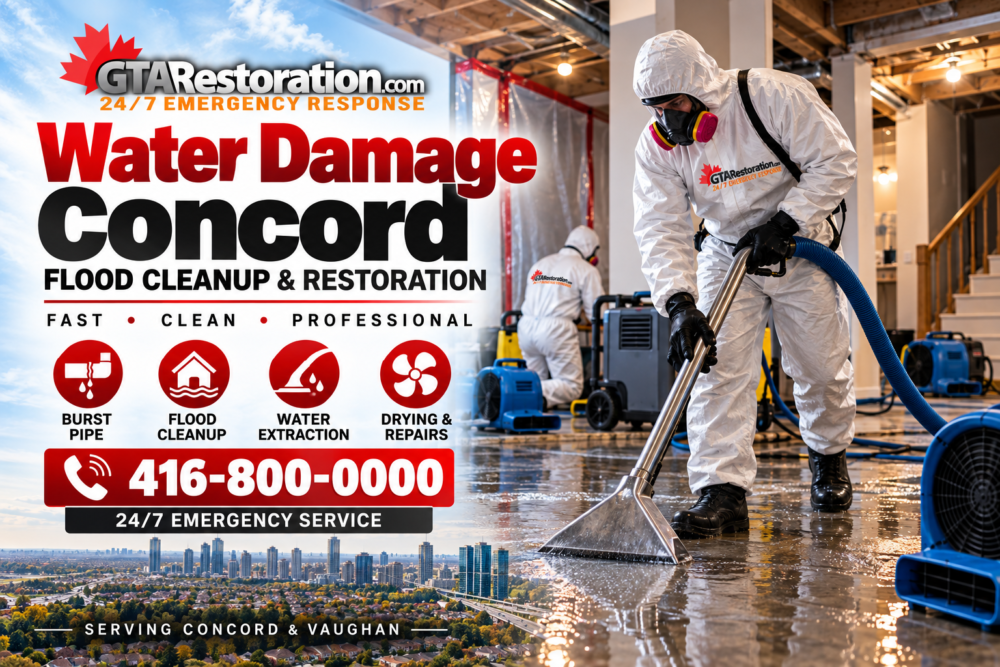 Water Damage Concord flood cleanup and restoration with extraction, drying and repair support