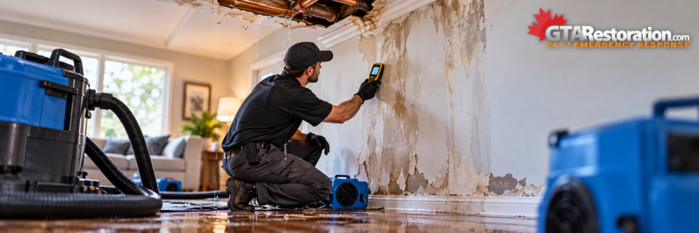 Water Damage Grimsby moisture inspection after a ceiling and wall leak