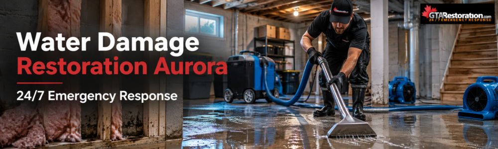 Water Damage Restoration Aurora technician extracting flood water from a basement with drying equipment