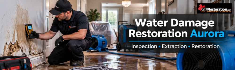 Water Damage Restoration Aurora technician checking wall moisture after flooding and water damage