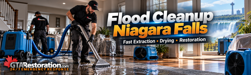 Flood Cleanup Niagara Falls with water extraction, drying and property restoration