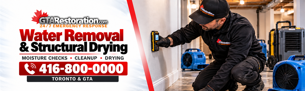 Technician checking wall moisture beside an air mover and dehumidifier
