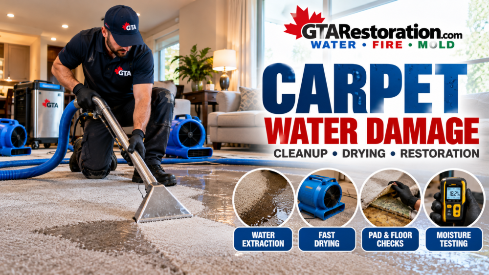 Wet carpet water extraction with drying equipment, pad and floor checks and moisture testing
