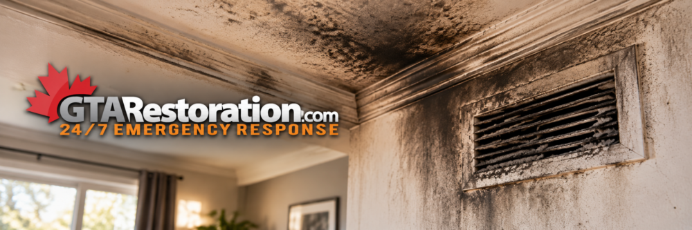 Dark soot deposits around a wall vent and along the ceiling
