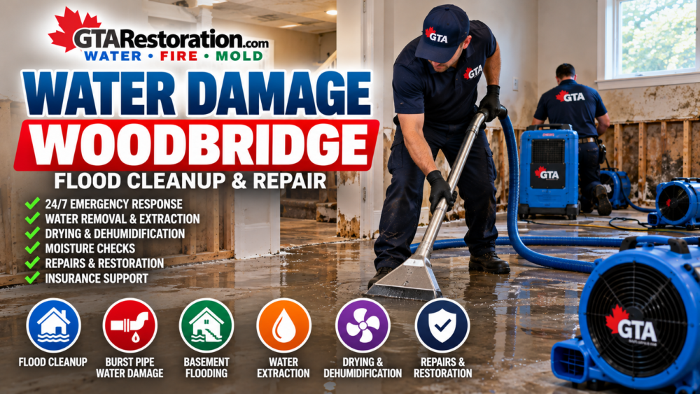 Woodbridge Flood Damage Repair Water Extraction Woodbridge flood damage repair with water extraction, basement drying and restoration by GTA Restoration